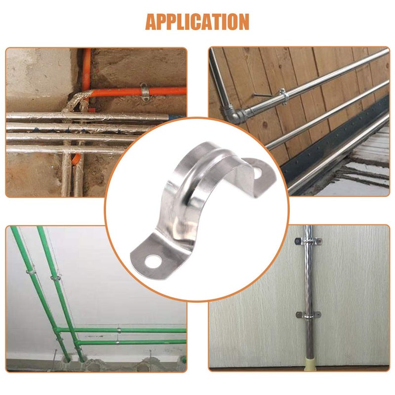 Keadic 30Pcs M32 Two Hole Strap U Bracket Tube Strap Tension Clips Stainless Steel Heavy Duty Rigid Pipe Strap Clamp - Image 4